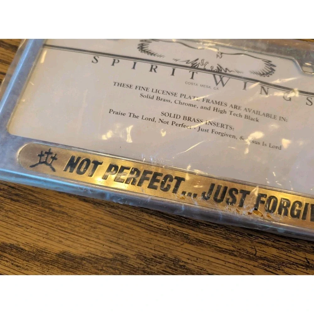 Spirit Wings Car Truck License Plate Frame Chrome & Brass Cover Religious